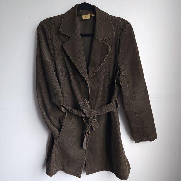 Caslon Vintage Corduroy Jacket Olive Green Belted 100% Cotton Petite Large - Picture 6 of 10